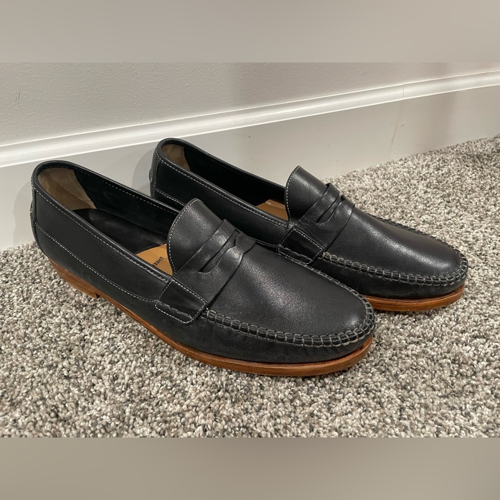 Johnston & Murphy black leather penny loafers, men's size 11.5